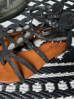 Jellypop Black Gladiator Sandals with Silver Heart Studs